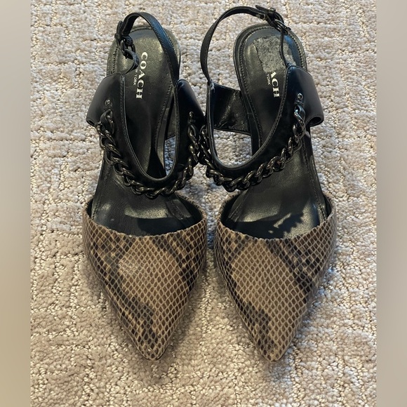 Coach Garland Snake Print Chain Detail Slingback Kitten Heel, Black-Brown, 7B - Picture 2 of 15